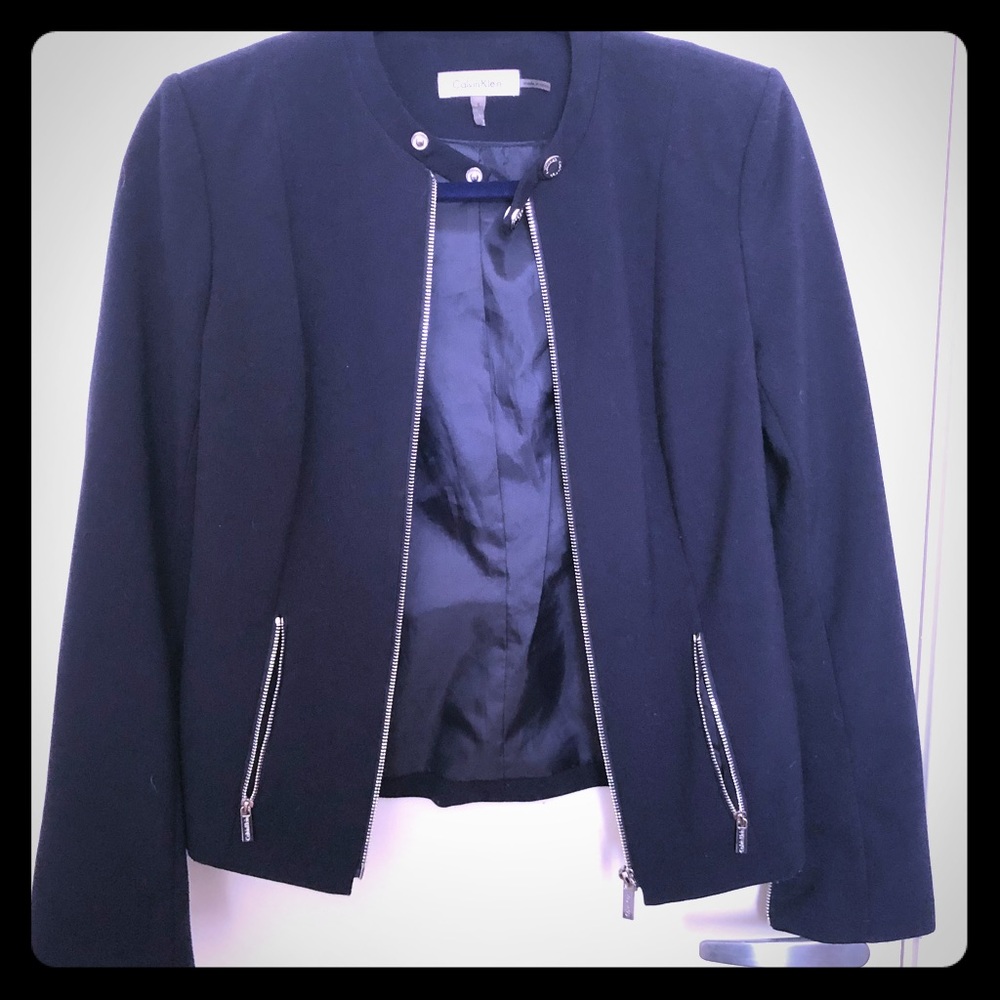 Calvin Klein Navy zipper Moto blazer - Size 4